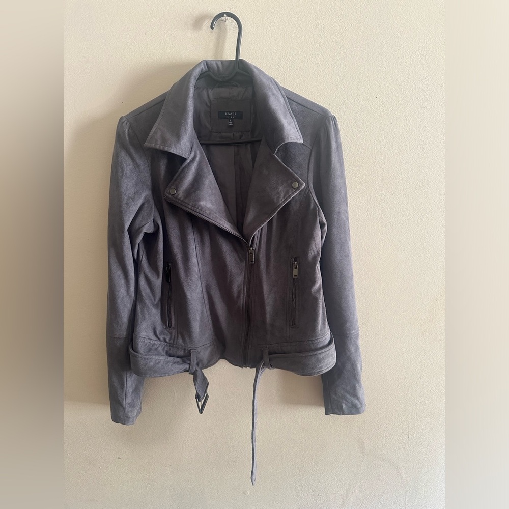 🌟Kaari Blue Gray Suede-Look Moto Jacket - Women's Size L